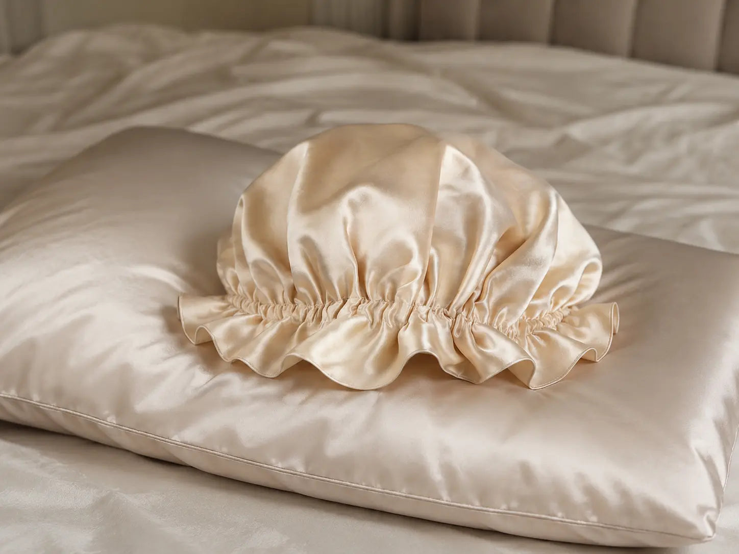 Silk bonnet and silk pillowcases