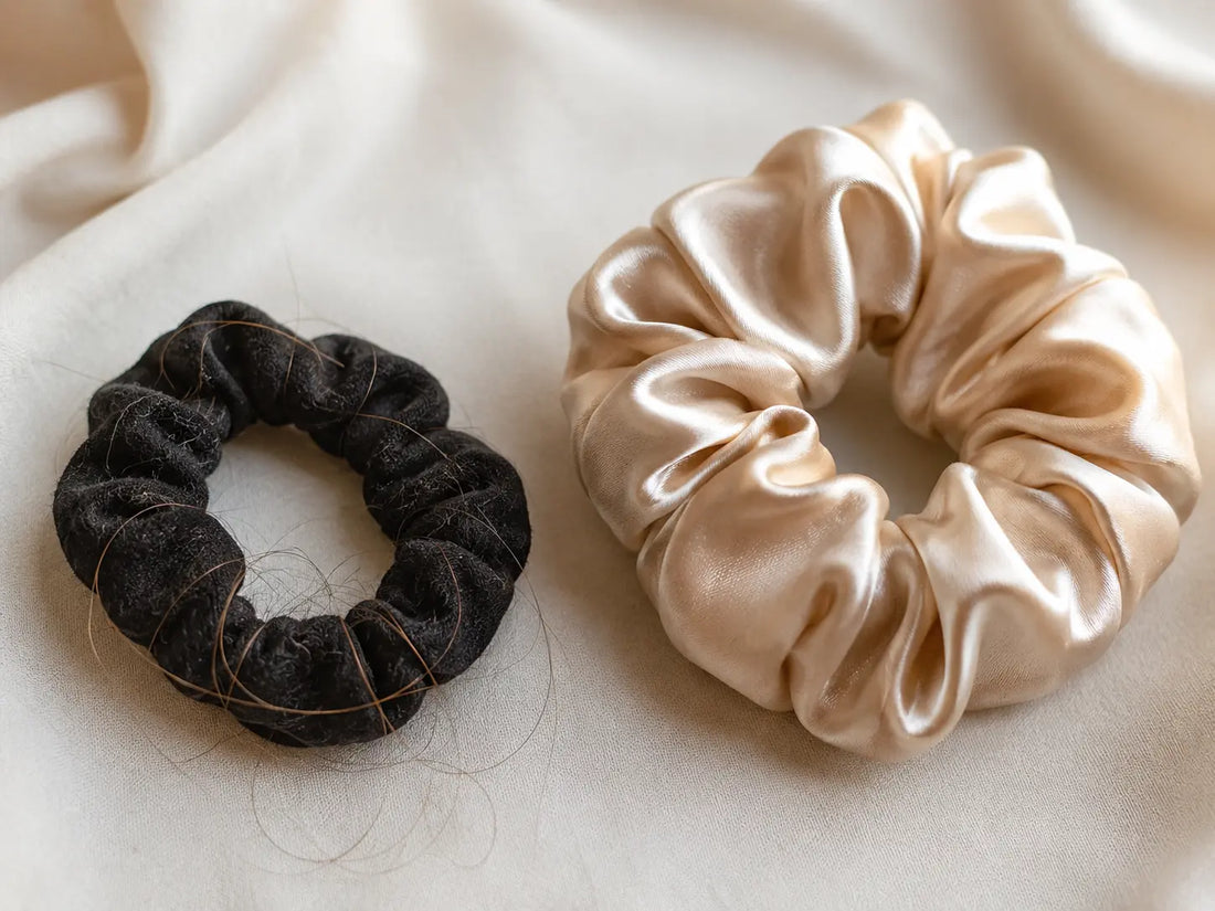 Silk scrunchies compared to regular hair ties