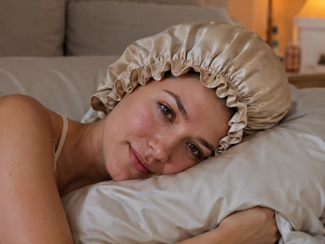 Sleeping on a silk pillowcase while wearing a silk bonnet