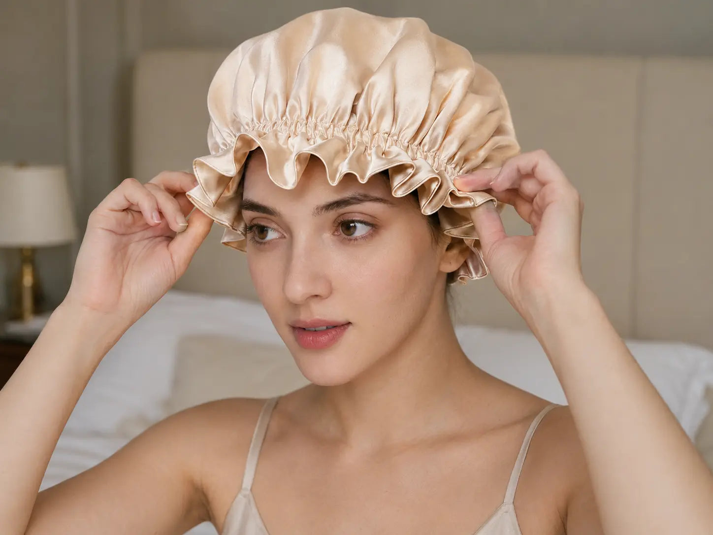 Wearing a silk bonnet cap