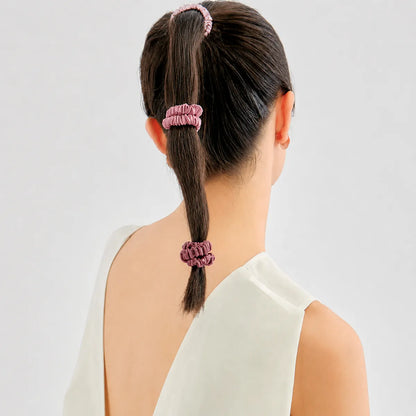 19 & 22 Momme 1cm Pleated Silk Scrunchies – Gift Set of 6