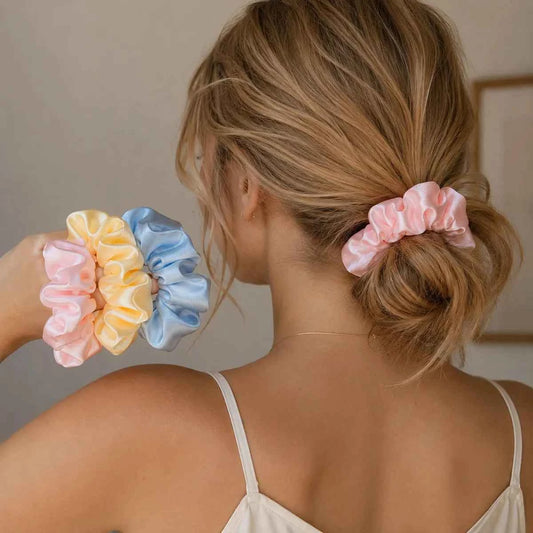22 Momme Wide Ruched Silk Scrunchies – Set of 3