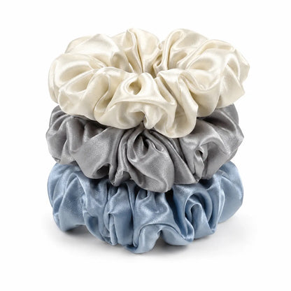 22 Momme Wide Ruched Silk Scrunchies – Set of 3