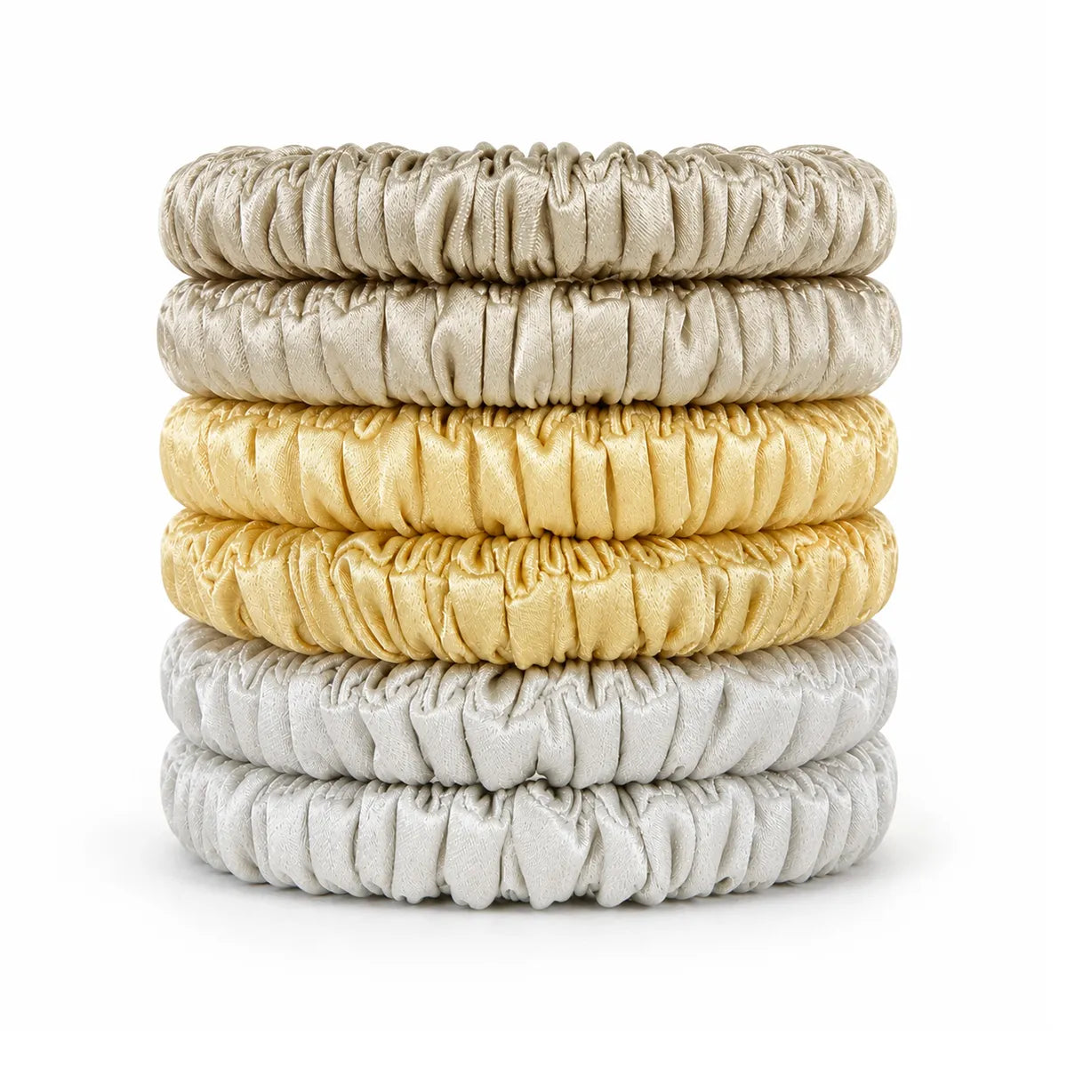 19 & 22 Momme 1cm Pleated Silk Scrunchies – Gift Set of 6