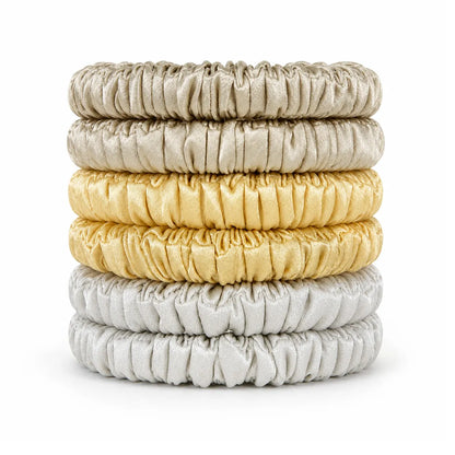 19 & 22 Momme 1cm Pleated Silk Scrunchies – Gift Set of 6
