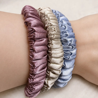 19 & 22 Momme 1cm Pleated Silk Scrunchies – Gift Set of 6