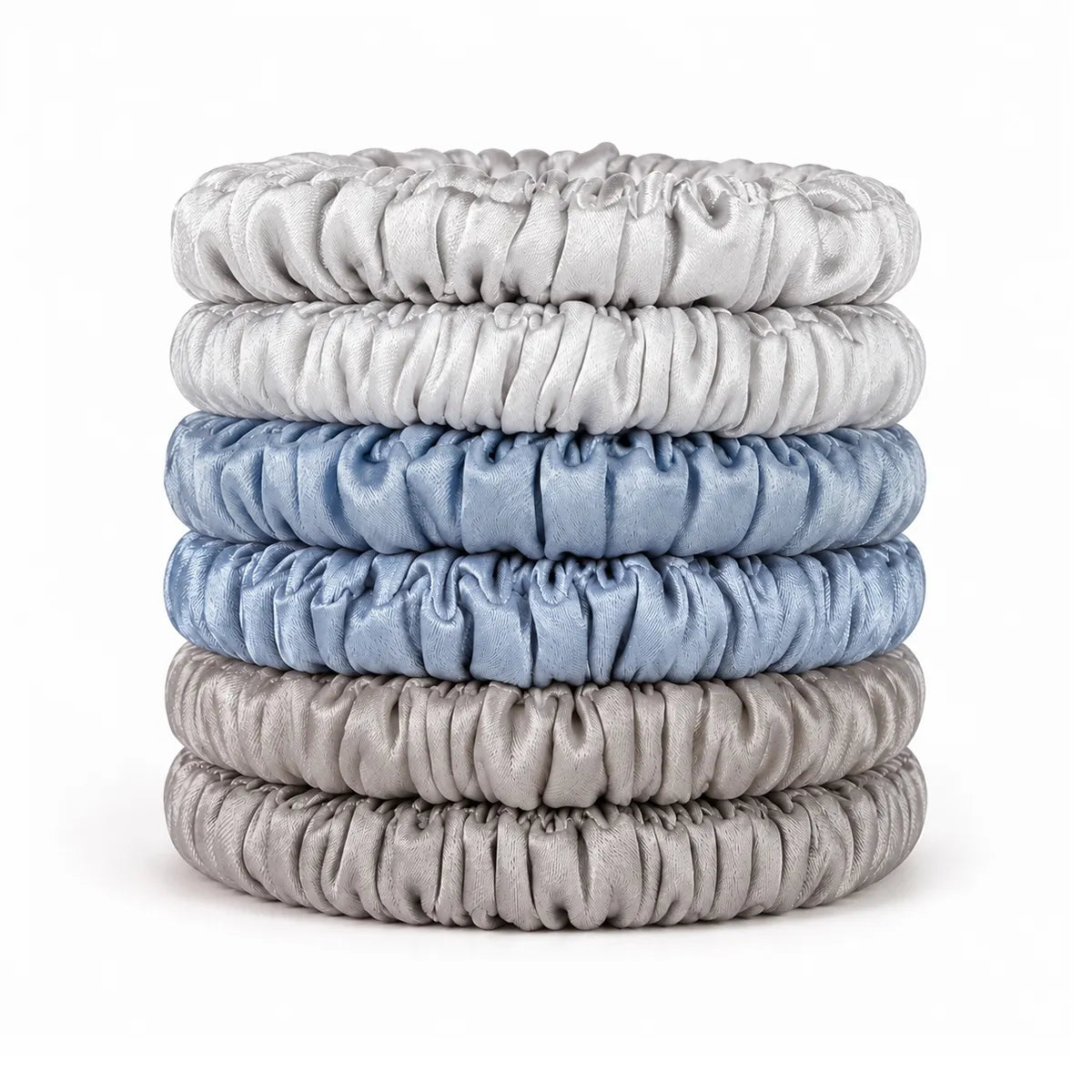 19 & 22 Momme 1cm Pleated Silk Scrunchies – Gift Set of 6