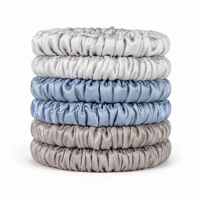 19 & 22 Momme 1cm Pleated Silk Scrunchies – Gift Set of 6