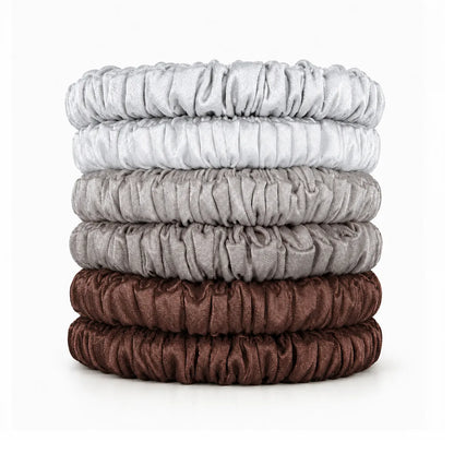 19 & 22 Momme 1cm Pleated Silk Scrunchies – Gift Set of 6