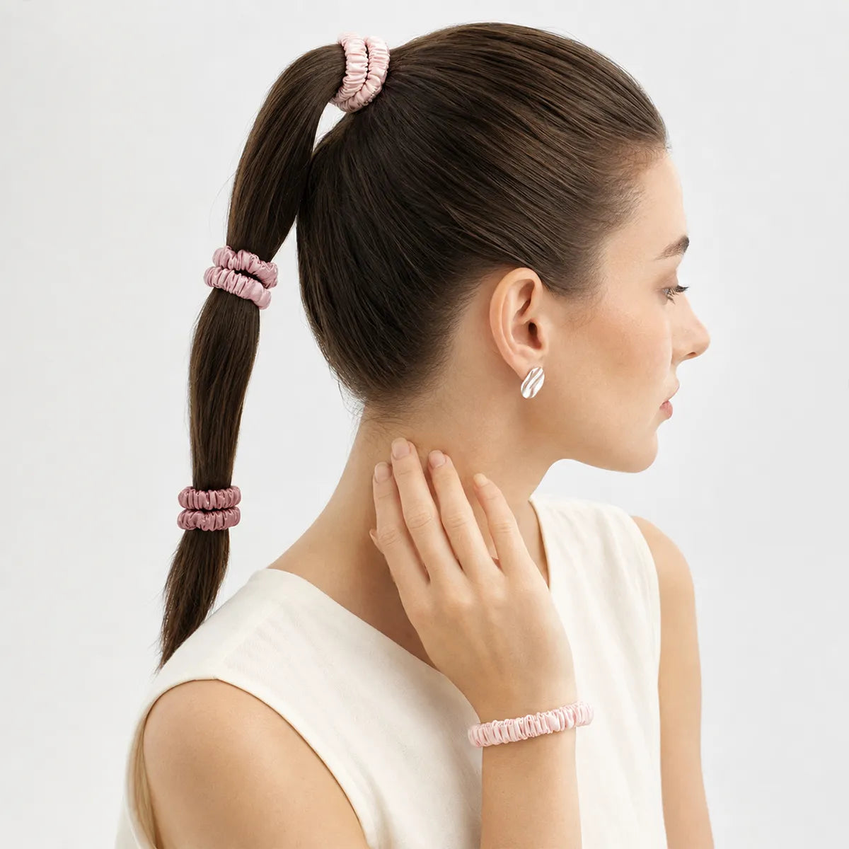 19 & 22 Momme 1cm Pleated Silk Scrunchies – Gift Set of 6
