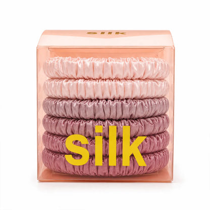 19 & 22 Momme 1cm Pleated Silk Scrunchies – Gift Set of 6