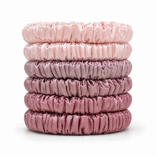19 & 22 Momme 1cm Pleated Silk Scrunchies – Gift Set of 6